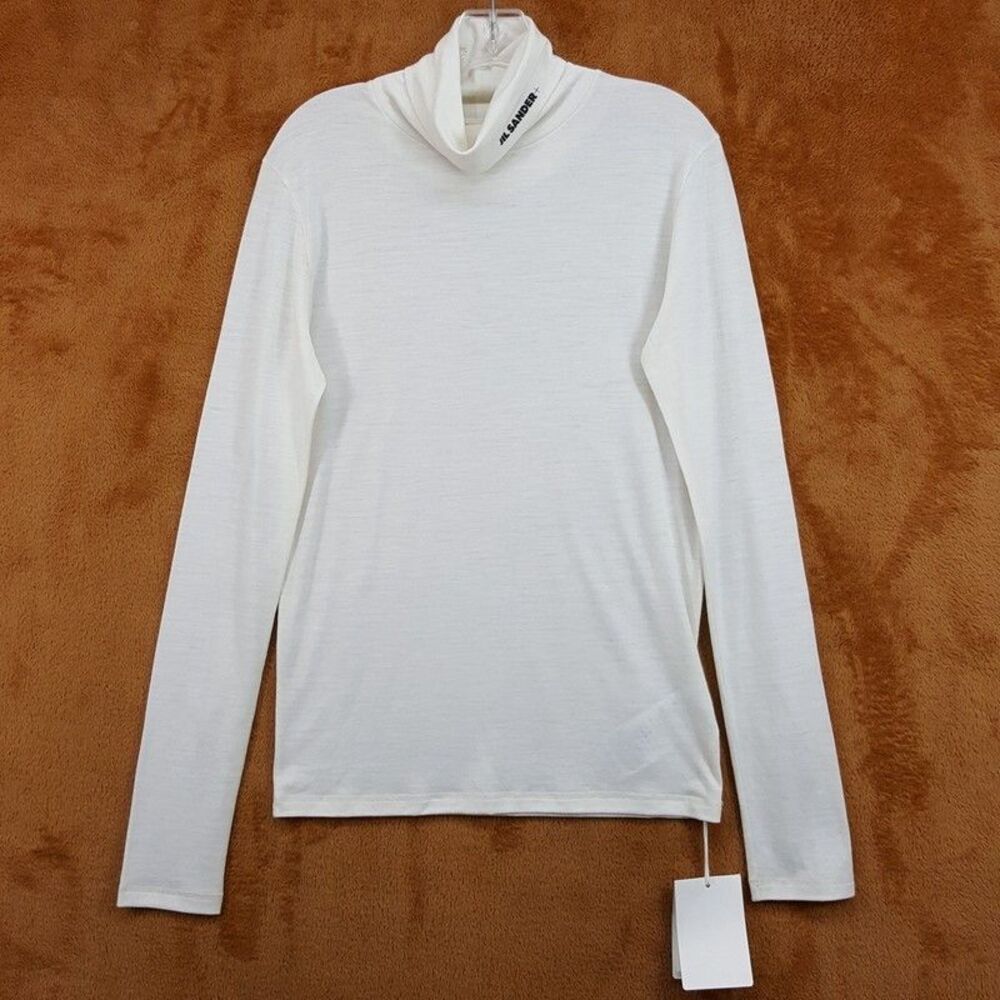 Jil Sander Sweater Mens Medium Off White Rollneck Turtleneck Stretch Wool $370